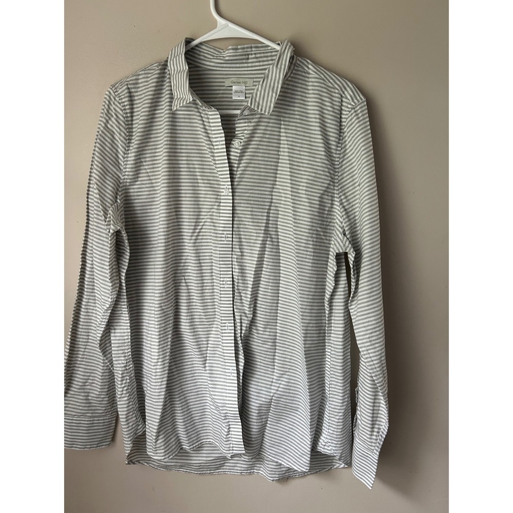 Garnet Hill Women's Striped Button-Down Shirt Long Sleeve Cotton 14 Preppy